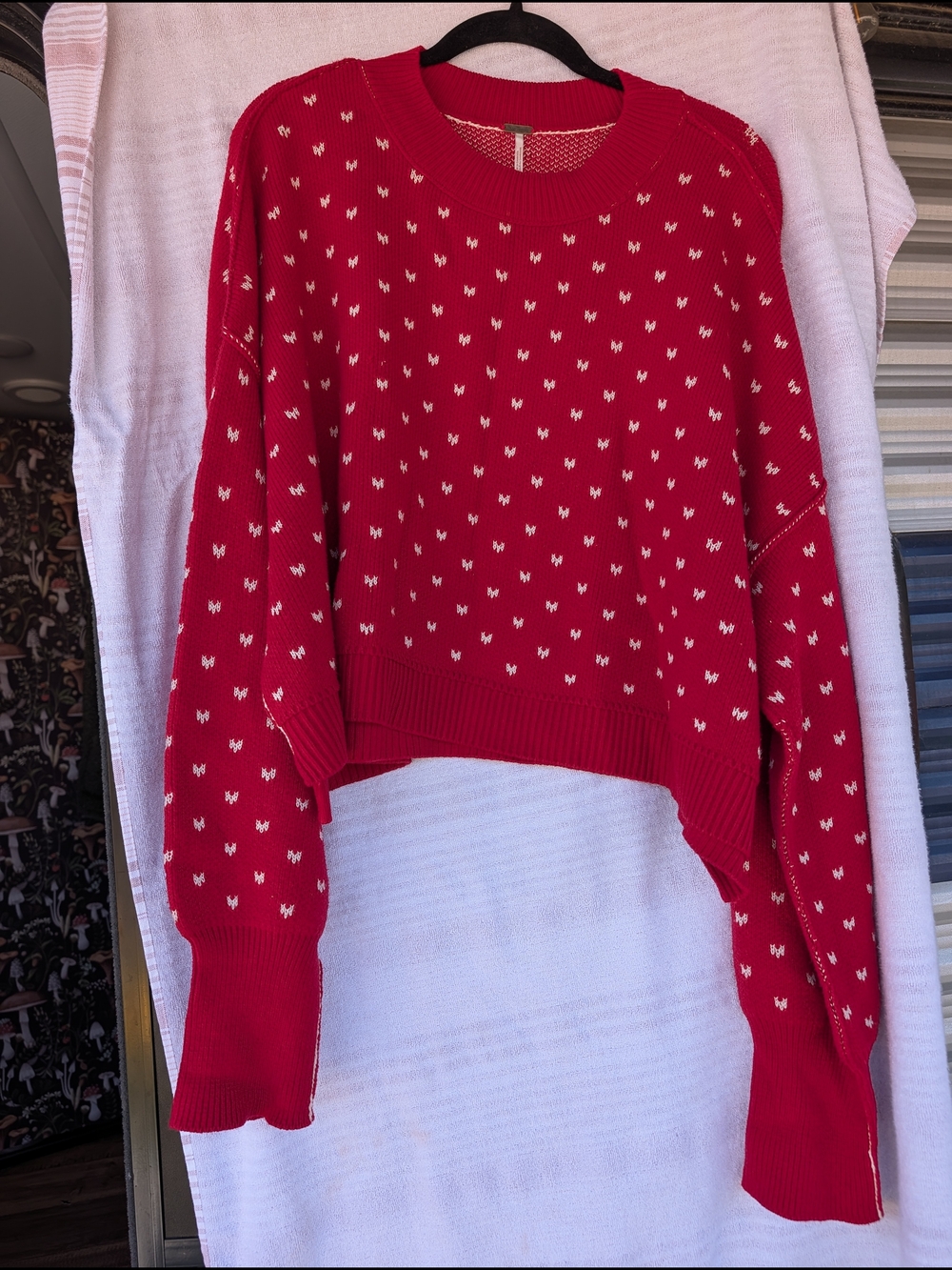 Free People Red & White Marled Crewneck Sweater